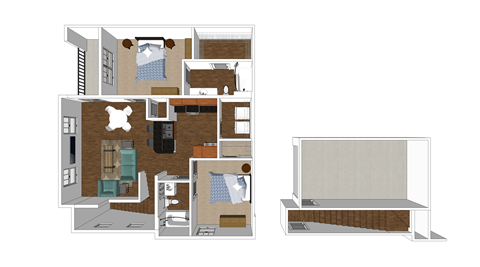 Floor plan for 2 beds, 2 baths, 1111 sqft
